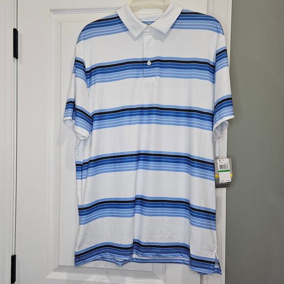 PGA Tour Pro Series Men’s Size Large White/Blue UPF‎ 50 Polo Golf Shirt NWT - Picture 1 of 8